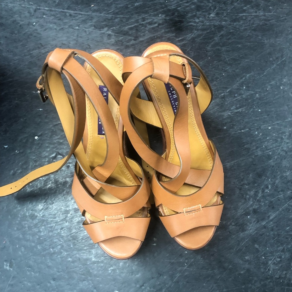 Ralph Lauren collection women’s Brown leather platform heels.
